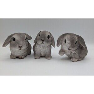 3x Vintage Style Baby Rabbits Gray Bunny Shelf Sitter Easter Spring Garden Decor